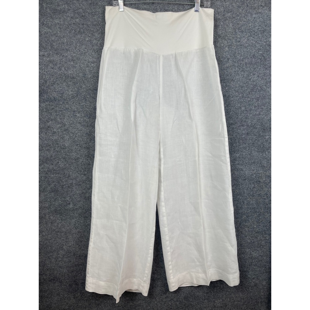 Boston Popper Linen Wide Leg Pants Women's White High Waist Flowy Trouser